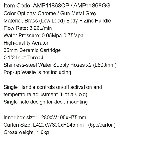 Смеситель для раковины ARROW AMP11868CP хром Смеситель для раковины ARROW AMP11868CP хром