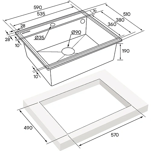 Кухонная мойка Paulmark STEPIA 60 PM115951-WH , белый, 590х510 Кухонная мойка Paulmark STEPIA 60 PM115951-WH , белый, 590х510