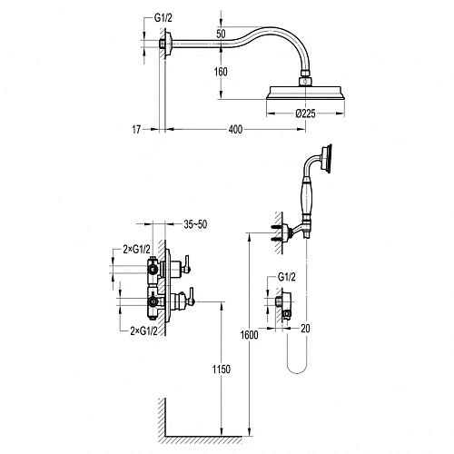 Душевая система Swedbe Terracotta Art 2520 с термостатическим смесителем встраиваемый Душевая система Swedbe Terracotta Art 2520 с термостатическим смесителем встраиваемый