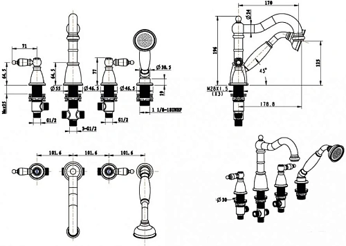 Смеситель на борт ванны Boheme Medici 391 Смеситель на борт ванны Boheme Medici 391