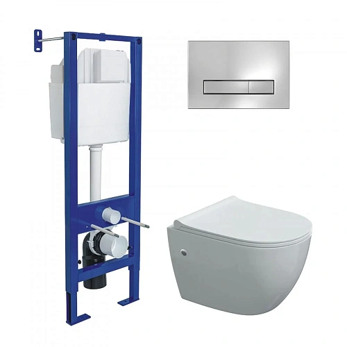 Комплект унитаза BERGES OKUS с инсталляцией ATOM Line 410 кнопкой хром глянец, сидение дюропласт Oku 042447 Комплект унитаза BERGES OKUS с инсталляцией ATOM Line 410 кнопкой хром глянец, сидение дюропласт Oku 042447