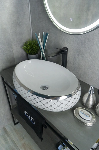 Раковина Gid Nc262 52201 накладная белая / хром 60x41x15 Раковина Gid Nc262 52201 накладная белая / хром 60x41x15