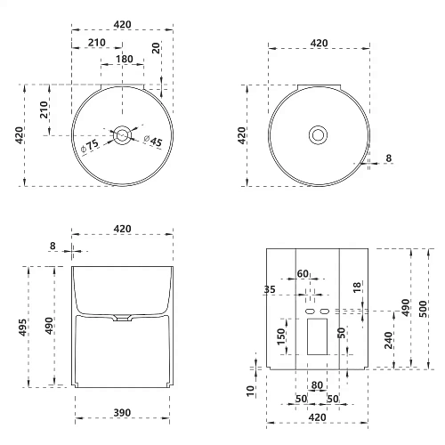 Раковина ABBER Kristall AT2704Onyx подвесная прозрачная, черная Раковина ABBER Kristall AT2704Onyx подвесная прозрачная, черная