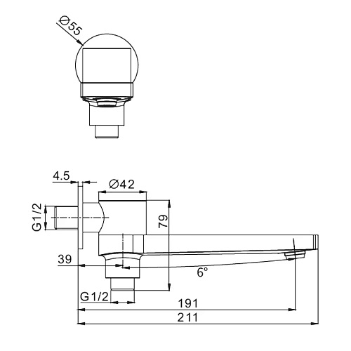 Излив Raglo R473.75 поворотный 21см с функцией переключения латунь, хром Излив Raglo R473.75 поворотный 21см с функцией переключения латунь, хром