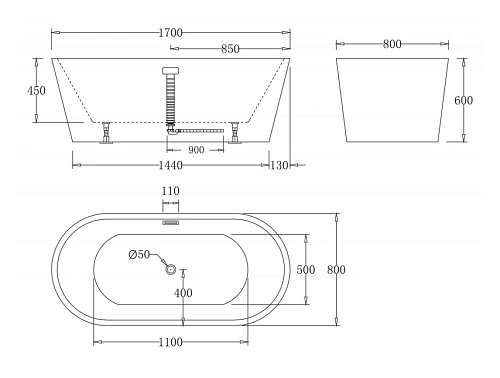 Акриловая ванна BelBagno BB71-1700-BIANCO 1700x800 мм Акриловая ванна BelBagno BB71-1700-BIANCO 1700x800 мм