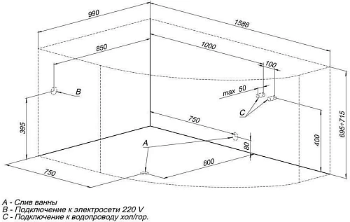 Акриловая ванна Aquanet Capri 160x100 L (с каркасом) 00205476 Акриловая ванна Aquanet Capri 160x100 L (с каркасом) 00205476