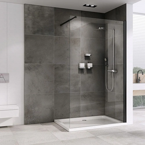 Душевая перегородка ABBER Immer Offen AG61120B8 120 см универсальная, профиль черный, стекло прозрачное Душевая перегородка ABBER Immer Offen AG61120B8 120 см универсальная, профиль черный, стекло прозрачное