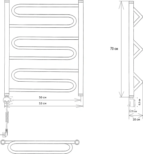 Полотенцесушитель электрический EWRIKA Медея W 70х50 L, белый 473317 Полотенцесушитель электрический EWRIKA Медея W 70х50 L, белый 473317