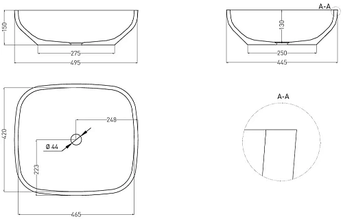 Раковина Salini GLORIA 08 1102108G 495x445 накладная S-Sense Раковина Salini GLORIA 08 1102108G 495x445 накладная S-Sense