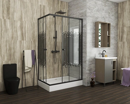 Душевой уголок Niagara Eco NG-012-14Q BLACK(1200х800х1950) низкий поддон (13см) стекло мозаика _0121452QB Душевой уголок Niagara Eco NG-012-14Q BLACK(1200х800х1950) низкий поддон (13см) стекло мозаика _0121452QB