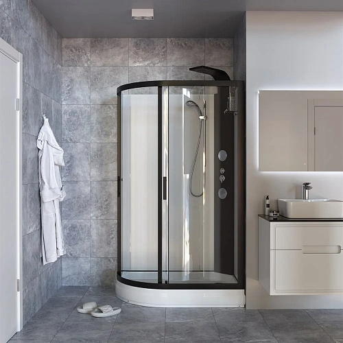 Душевая кабина Taliente с гидромассажем, 120x80x220см правая, профиль черный, прозрозрачное стекло, TA-128CB(R) Душевая кабина Taliente с гидромассажем, 120x80x220см правая, профиль черный, прозрозрачное стекло, TA-128CB(R)