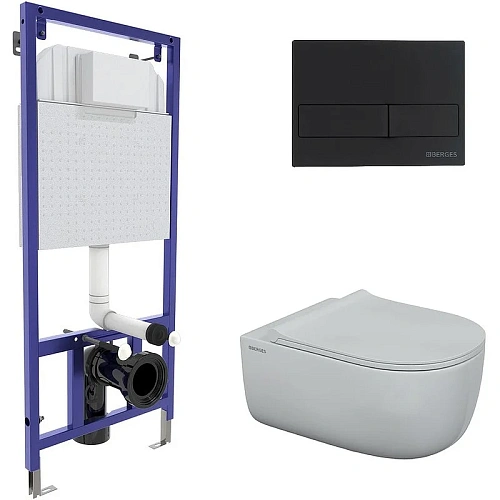 Комплект унитаза BERGES EGO XL Rimless с инсталляцией NOVUM кнопкой L5 черной SoftTouch,, сиденье дю 043204 Комплект унитаза BERGES EGO XL Rimless с инсталляцией NOVUM кнопкой L5 черной SoftTouch,, сиденье дю 043204