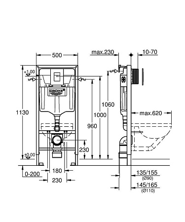 Инсталляция для унитаза GROHE Rapid SL (38772001) с панелью смыва Skate Cosmopolitan Инсталляция для унитаза GROHE Rapid SL (38772001) с панелью смыва Skate Cosmopolitan