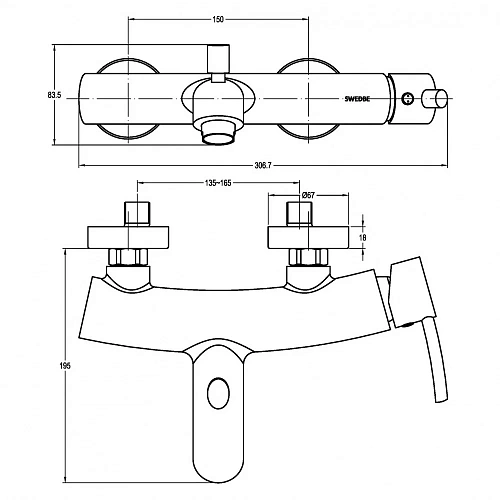 Смеситель для ванны Swedbe Saturn 1430 Смеситель для ванны Swedbe Saturn 1430
