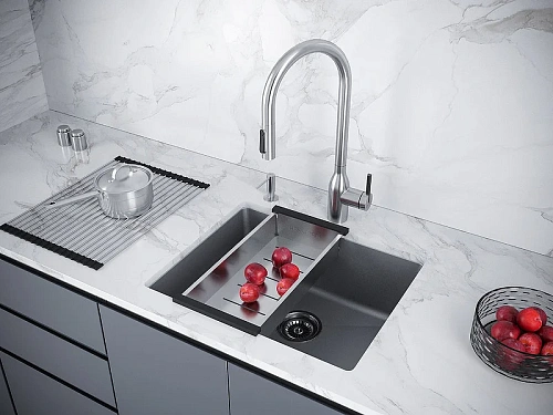 Кухонная мойка Paulmark LUMI 55UNI LU55-GRM, серый металлик, 555х460 Кухонная мойка Paulmark LUMI 55UNI LU55-GRM, серый металлик, 555х460