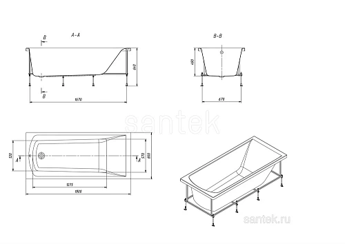 Акриловая ванна Santek Фиджи 180х80 прямоугольная 1WH501706 1.WH50.1.706 Акриловая ванна Santek Фиджи 180х80 прямоугольная 1WH501706 1.WH50.1.706