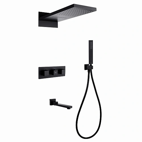 Душевая система ABBER Daheim AF8253B скрытого монтажа с изливом, термостат, черный матовый Душевая система ABBER Daheim AF8253B скрытого монтажа с изливом, термостат, черный матовый
