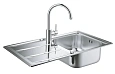 Кухонная мойка Grohe K400 из нержавеющей стали с корзинчатым вентилем, 31566SD0 и смеситель Grohe Co 31570SD0 Кухонная мойка Grohe K400 из нержавеющей стали с корзинчатым вентилем, 31566SD0 и смеситель Grohe Co 31570SD0