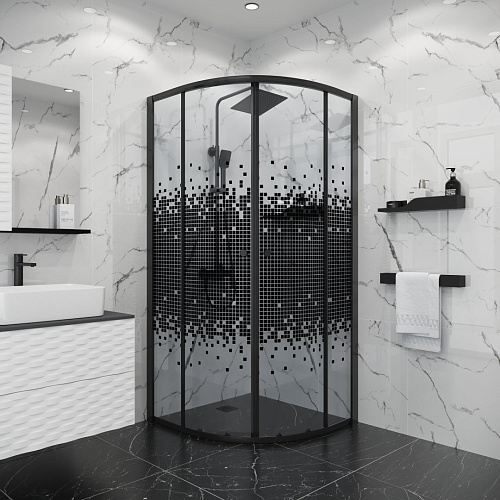 Душевой уголок Niagara Eco NG-1003-14BLACK (80x80x190) четверть круга, раздвиж, профиль черный, стекло мозаика (4мм) Душевой уголок Niagara Eco NG-1003-14BLACK (80x80x190) четверть круга, раздвиж, профиль черный, стекло мозаика (4мм)