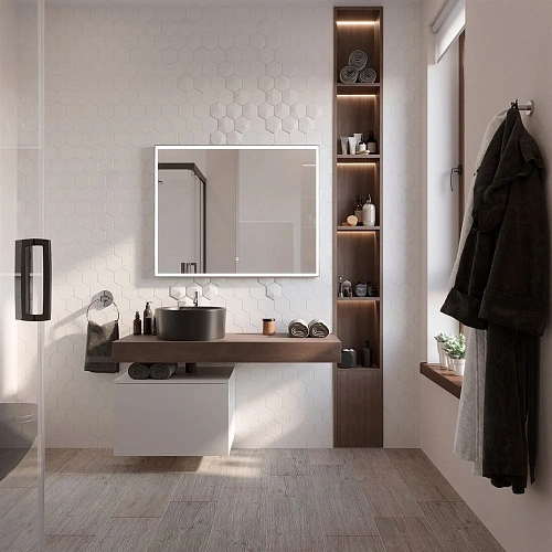 Зеркало STWORKI Ольборг 100 с подсветкой, сенсор на зеркале, прямоугольное, настенное, серое 507904 Зеркало STWORKI Ольборг 100 с подсветкой, сенсор на зеркале, прямоугольное, настенное, серое 507904