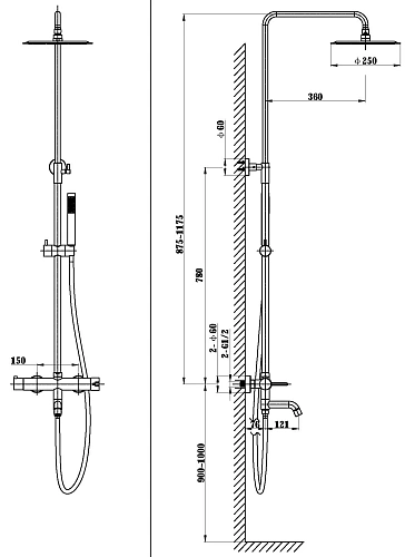Душевая система Vincea Villa VSFS-1VL1MB с изливом, черная Душевая система Vincea Villa VSFS-1VL1MB с изливом, черная