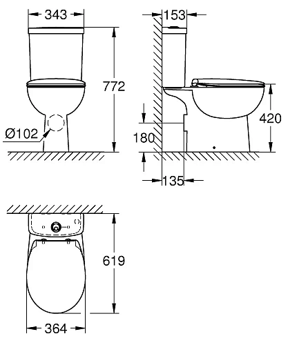 Унитаз напольный GROHE Bau Ceramic с бачком и сиденьем, альпин-белый (39604000) Унитаз напольный GROHE Bau Ceramic с бачком и сиденьем, альпин-белый (39604000)