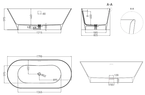 Ванна отдельностоящая Salini MONA 180х80 102921M из искусственого камня S-Stone Ванна отдельностоящая Salini MONA 180х80 102921M из искусственого камня S-Stone
