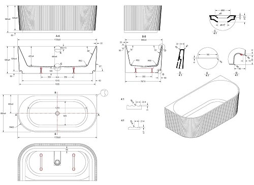 Акриловая ванна Vincea VBT-706-1700 1700x800x585, белая, щелевой перелив, слив белый Акриловая ванна Vincea VBT-706-1700 1700x800x585, белая, щелевой перелив, слив белый