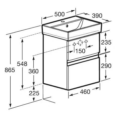 Тумба под раковину Roca Oleta 50 белый матовый, 2 ящика, A857638501 Тумба под раковину Roca Oleta 50 белый матовый, 2 ящика, A857638501