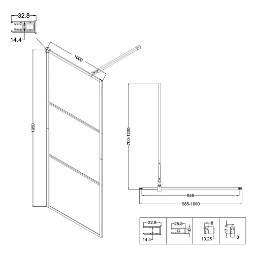 Душевая перегородка Niagara Nova NG-688-10BLACK (100x195) черный матовый, стекло прозрачное с рисунком Душевая перегородка Niagara Nova NG-688-10BLACK (100x195) черный матовый, стекло прозрачное с рисунком