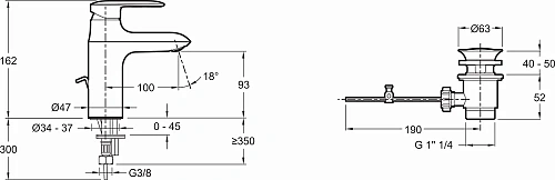 Смеситель для раковины Jacob Delafon Kumin E98827-CP с донным клапаном Смеситель для раковины Jacob Delafon Kumin E98827-CP с донным клапаном