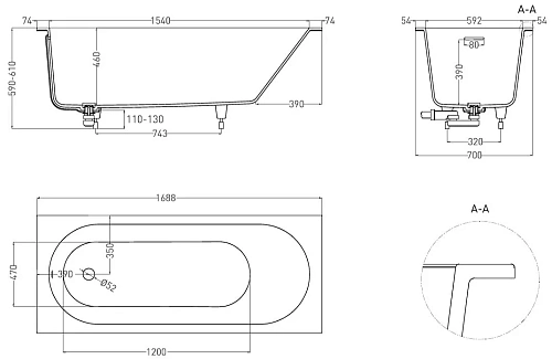 Ванна из искусственного камня Salini ORNELLA KIT 170х70 102423M S-Stone Ванна из искусственного камня Salini ORNELLA KIT 170х70 102423M S-Stone