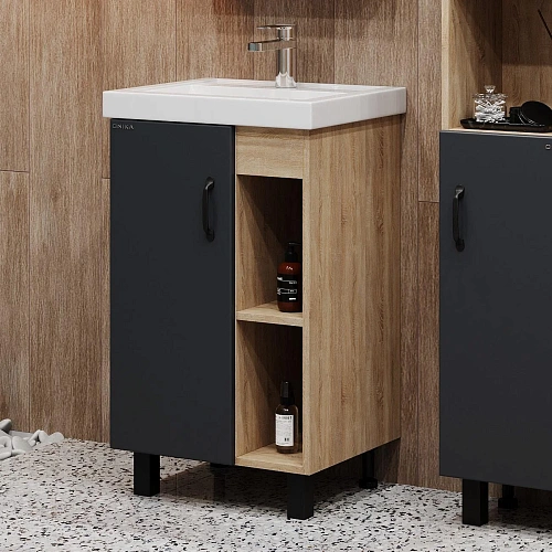 Тумба под раковину Onika Тимбер 50 см 105035 напольная, серая мат./дуб сонома (для Фостер 50) Тумба под раковину Onika Тимбер 50 см 105035 напольная, серая мат./дуб сонома (для Фостер 50)