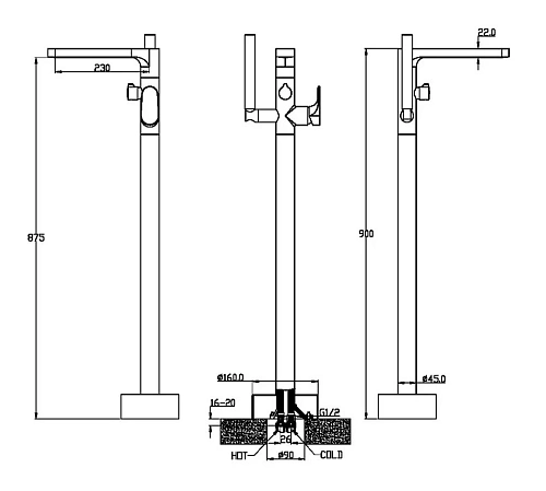 Смеситель для ванны Boheme SPECTRE 459-BR бронза напольный Смеситель для ванны Boheme SPECTRE 459-BR бронза напольный