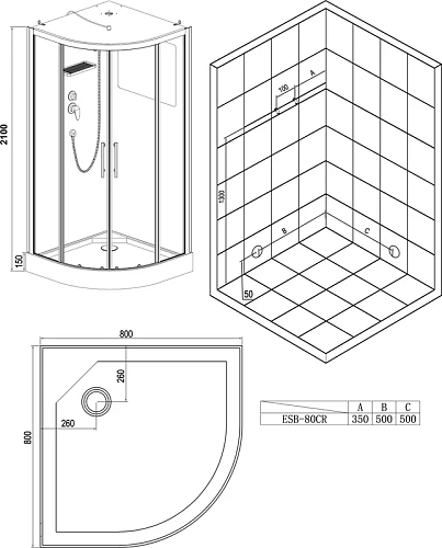Душевая кабина Esbano ELEGANCIA (ESKBB80CR) полукруглая с крышей ESB-80CR 80x80x210см Душевая кабина Esbano ELEGANCIA (ESKBB80CR) полукруглая с крышей ESB-80CR 80x80x210см