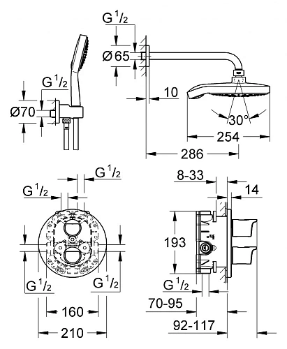Душевая система GROHE Grohtherm 2000 Cosmopolitan Perfect с душевым гарнитуром и верхним душем Power 34283001 Душевая система GROHE Grohtherm 2000 Cosmopolitan Perfect с душевым гарнитуром и верхним душем Power 34283001