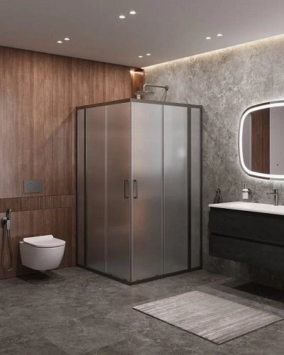 Душевой уголок CEZARES MOLVENO-A-22-90+20-P-GM цвет профиля оружейная сталь стекло рифленое 1100x1100 мм Душевой уголок CEZARES MOLVENO-A-22-90+20-P-GM цвет профиля оружейная сталь стекло рифленое 1100x1100 мм