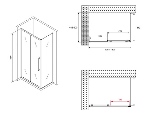 Душевой уголок ABBER Schwarzer Diamant AG30140BH-S50B 140x50 см универсальный, профиль черный, стекло прозрачное Душевой уголок ABBER Schwarzer Diamant AG30140BH-S50B 140x50 см универсальный, профиль черный, стекло прозрачное