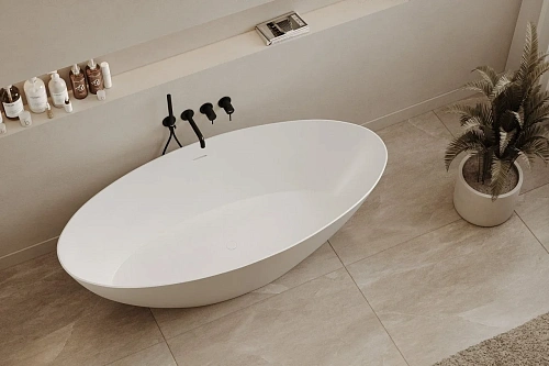 Ванна отдельностоящая ABBER AS9625-1.8 180x85 универсальная, белая матовая, искусственный камень Ванна отдельностоящая ABBER AS9625-1.8 180x85 универсальная, белая матовая, искусственный камень