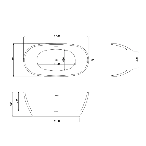 Ванна отдельностоящая GROSSMAN GR-1104MB Fly (170x75x58) Ванна отдельностоящая GROSSMAN GR-1104MB Fly (170x75x58)