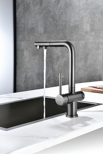 Смеситель для кухни Paulmark SERPENTINE вороненая сталь Se213222-GM Смеситель для кухни Paulmark SERPENTINE вороненая сталь Se213222-GM