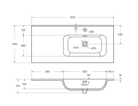 Раковина CEZARES CZR-8095-100-R белый 1010x460 керамика Раковина CEZARES CZR-8095-100-R белый 1010x460 керамика