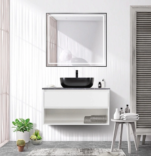 Зеркало BelBagno SPC-KRAFT-900-800-LED-TCH-WARM-NERO 900x32x800 мм с подсветкой сенсорным выключателем и подогревом Зеркало BelBagno SPC-KRAFT-900-800-LED-TCH-WARM-NERO 900x32x800 мм с подсветкой сенсорным выключателем и подогревом