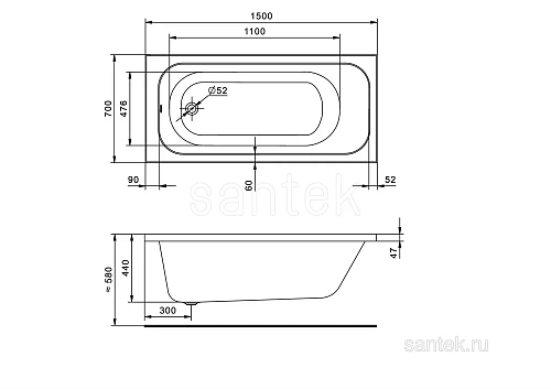 Акриловая ванна Santek Ламма 150х70 прямоугольная 1WH501746 1.WH50.1.746 Акриловая ванна Santek Ламма 150х70 прямоугольная 1WH501746 1.WH50.1.746