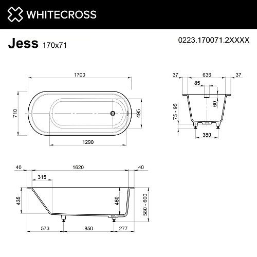 Ванна из искусственного камня WHITECROSS Jess 170x71 RAL матовый 0223.170071.2XXXX Ванна из искусственного камня WHITECROSS Jess 170x71 RAL матовый 0223.170071.2XXXX
