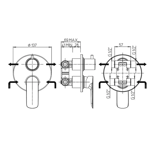 Смеситель для душа Paini Nove 09YO6911 встраиваемый c дивертором, чёрный Смеситель для душа Paini Nove 09YO6911 встраиваемый c дивертором, чёрный