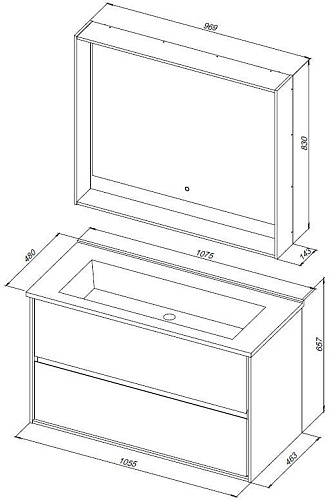 Тумба под раковину Aquanet Милан 105 черный глянец 00316690 Тумба под раковину Aquanet Милан 105 черный глянец 00316690