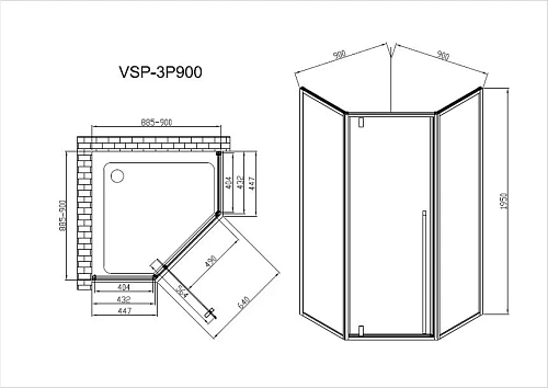 Душевой уголок Vincea Penta VSP-3P900CLGM, 900x900, вороненая сталь, стекло прозрачное Душевой уголок Vincea Penta VSP-3P900CLGM, 900x900, вороненая сталь, стекло прозрачное