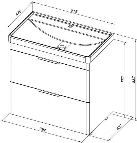Тумба под раковину Aquanet Ирис new 815 белый глянец (2 ящика) 00310154 Тумба под раковину Aquanet Ирис new 815 белый глянец (2 ящика) 00310154