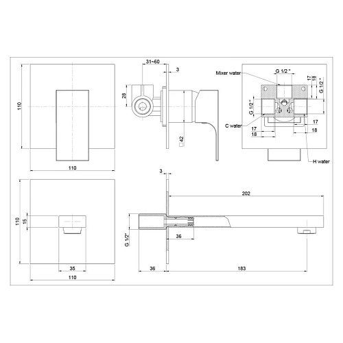 Смеситель для раковины Paini Grazia 21PZ208 встраиваемый, черный матовый Смеситель для раковины Paini Grazia 21PZ208 встраиваемый, черный матовый